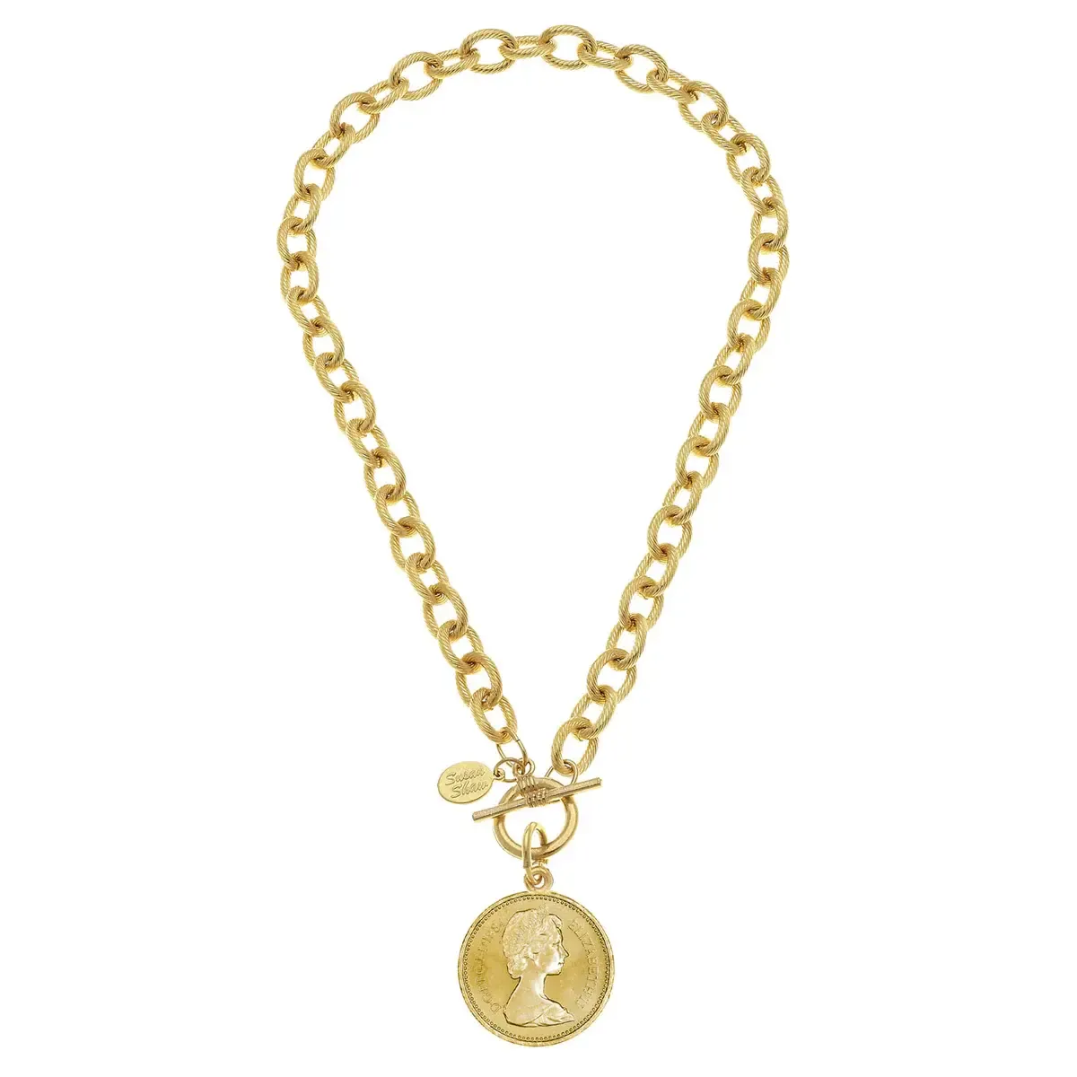 Necklace Gold Queen Coin Front Toggle and Chain