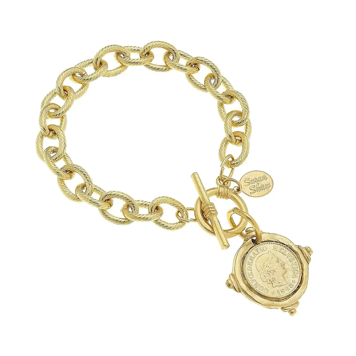 Bracelet Gold Intaglio Coin with Gold Chain