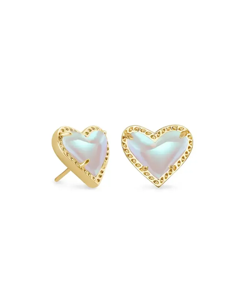Earring Ari Heart Stud Gold Dichroic Glass