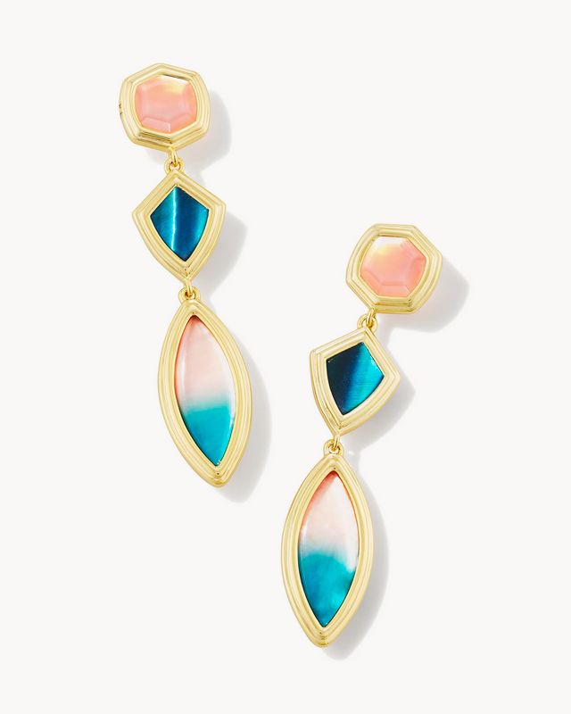 Earrings Monica LinearTeal Mix Gold