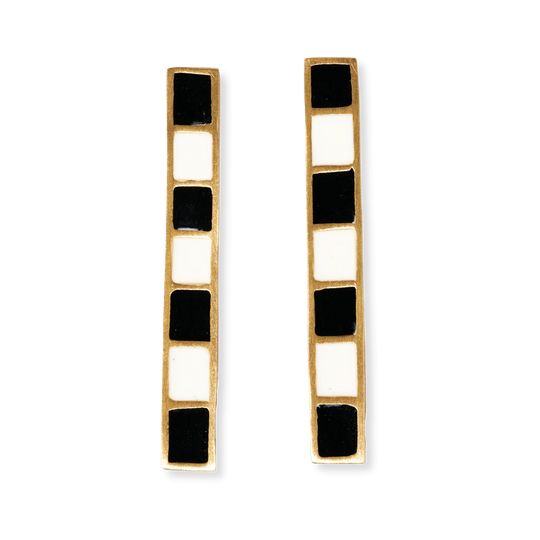 Adele Colorblock Enamel Bar Earrings Black/White