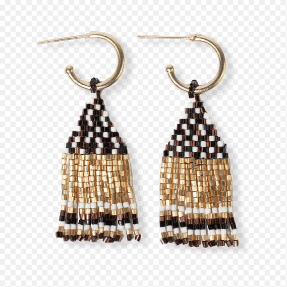 Earrings Leta Mini Gold Hoop Confetti Top and Stripe Short Fringe Black/White