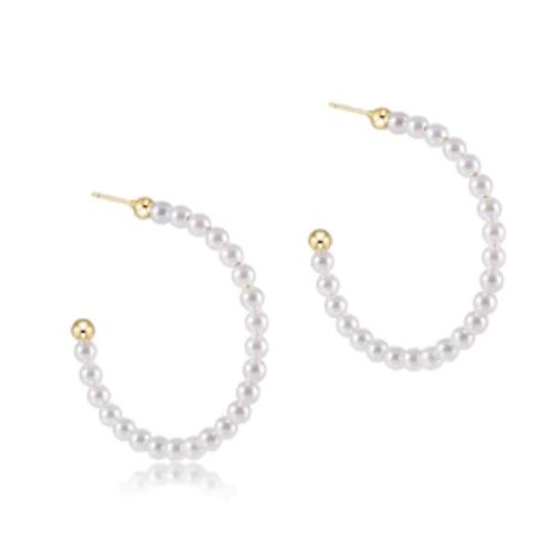 Beaded Gemstone 1.25 in Post Hoop 3mm  Earrings Pearl