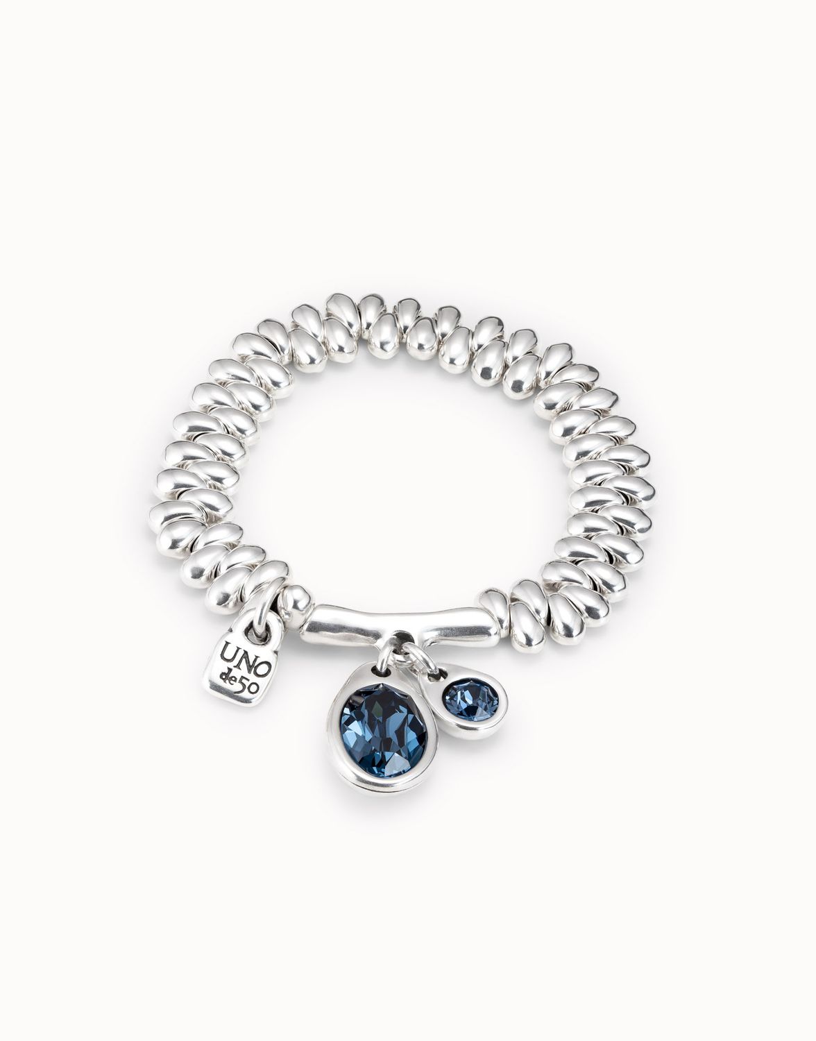Bracelet Eclipse Silver Stretch Blue Drop Stones Medium