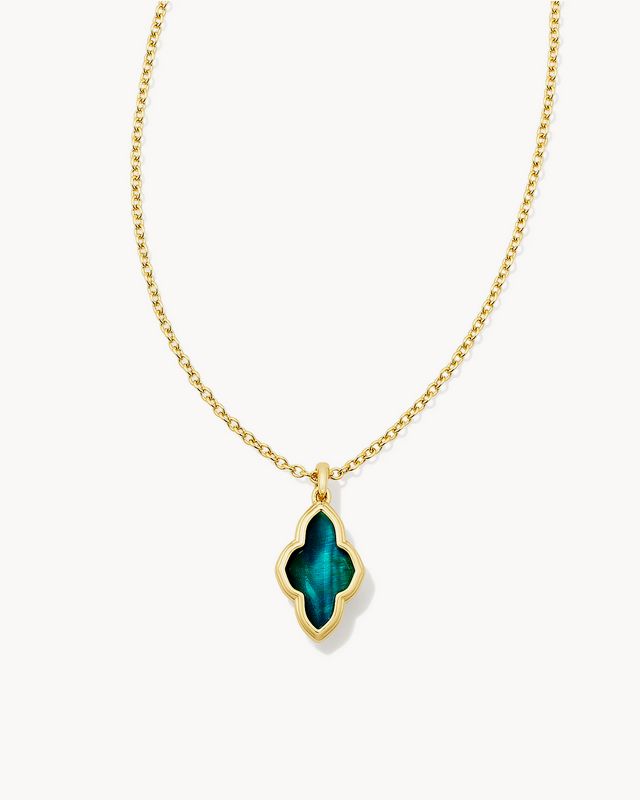 Necklace Framed Abbie Short Pendant Teal Tiger&#39;s Eye Gold