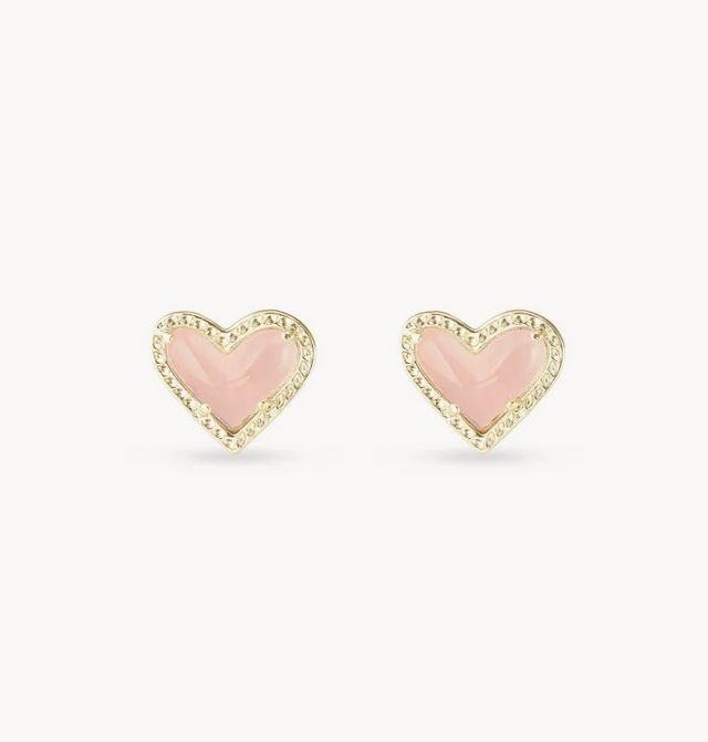 Ari Heart Earrings Gold Rose Quartz Stud