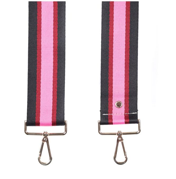 Pom Pom Strap Black &amp; Pink Stripe