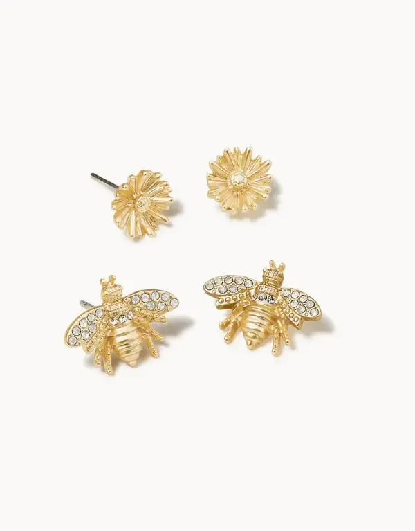 Daisy Picnic Stud Earrings Set White Opal - 2 pairs