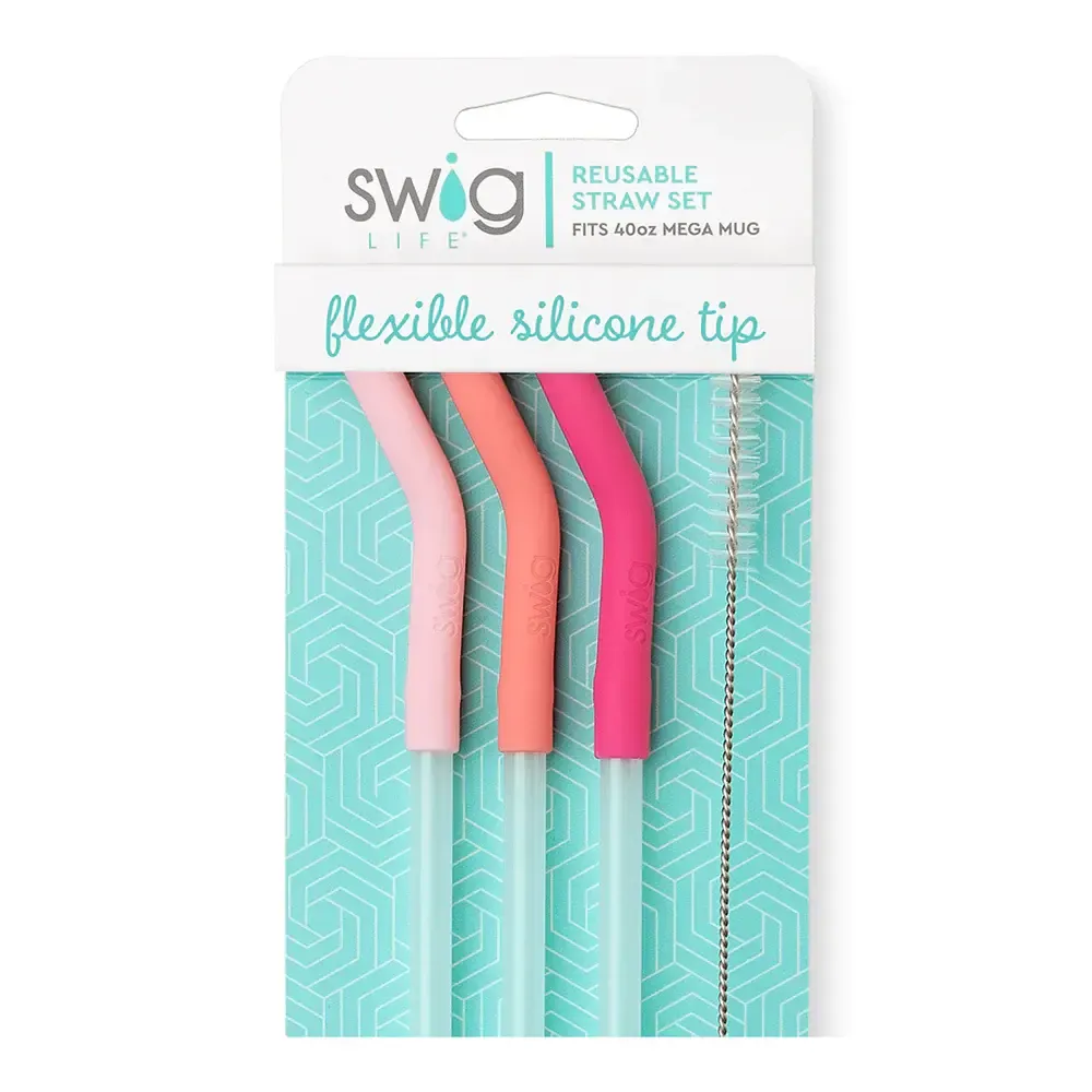 Reusable Straw Set Blush/Coral/Hot Pink 40oz Mega Mug