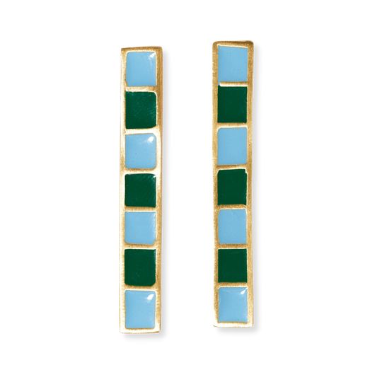 Adele Colorblock Enamel Bar Earrings Green/Light Blue
