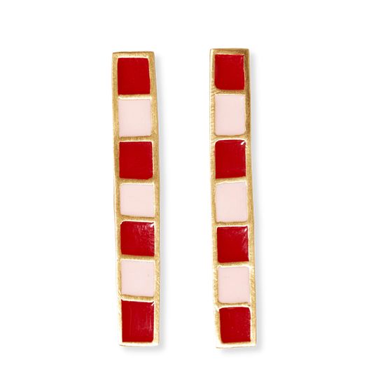 Adele Colorblock Enamel Bar Earings Red/Blush
