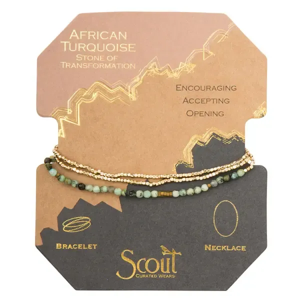 Delicate Stone Wrap Bracelet/Necklace African Turquoise/Gold