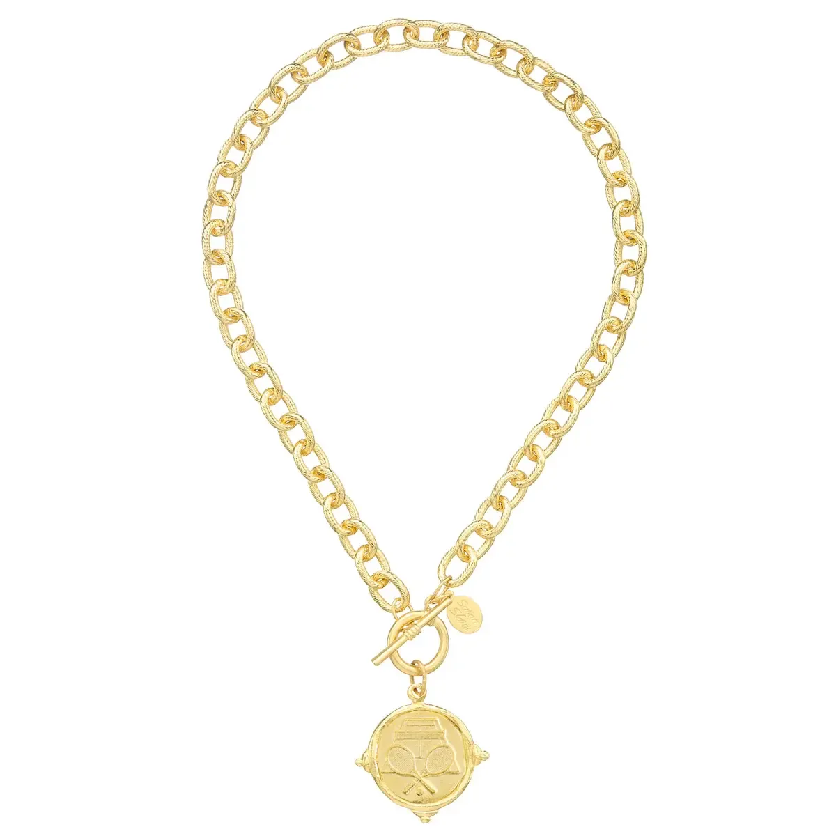 Necklace Handcast Gold Tennis Pendant Toggle and Chain 16 in