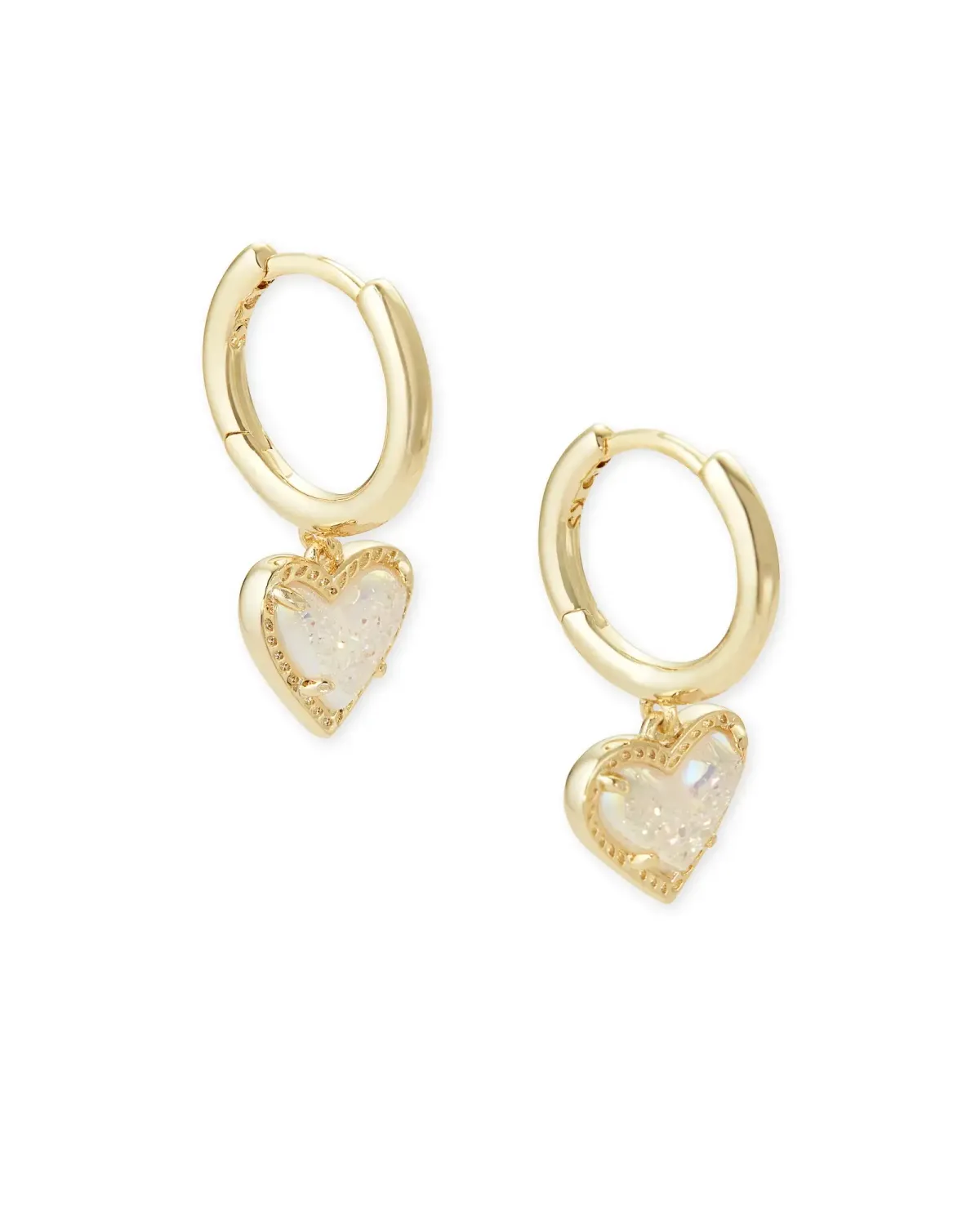 Ari Heart Huggie Earrings Iridescent Drusy Gold