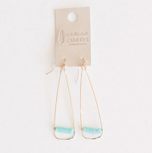 Katie Gold Triangle Hoop w/Glass Beads Earrings