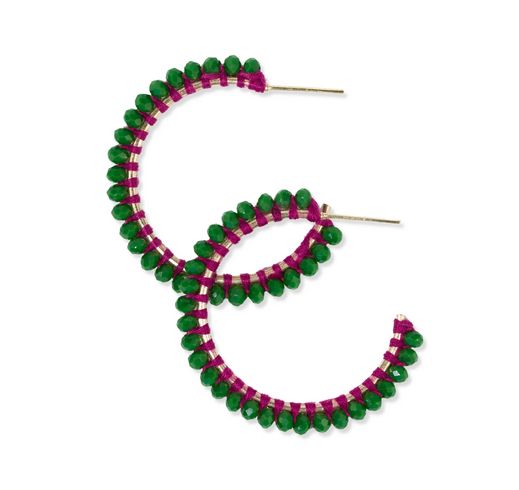Earrings Lillian Crystal Threaded Beads Hoop Emerald