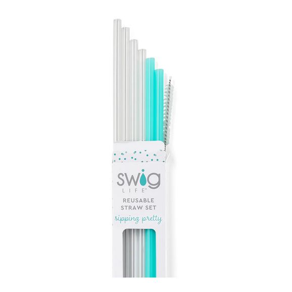 Reusable Straw Set Tall Clear &amp; Aqua