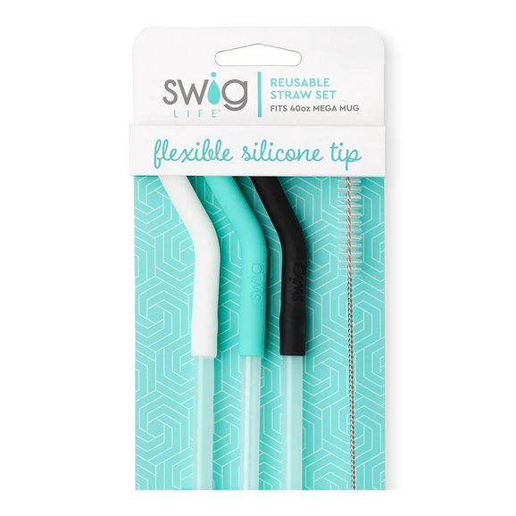 Reusable Straw Set White/Aqua/Black Mega Mug 40 oz