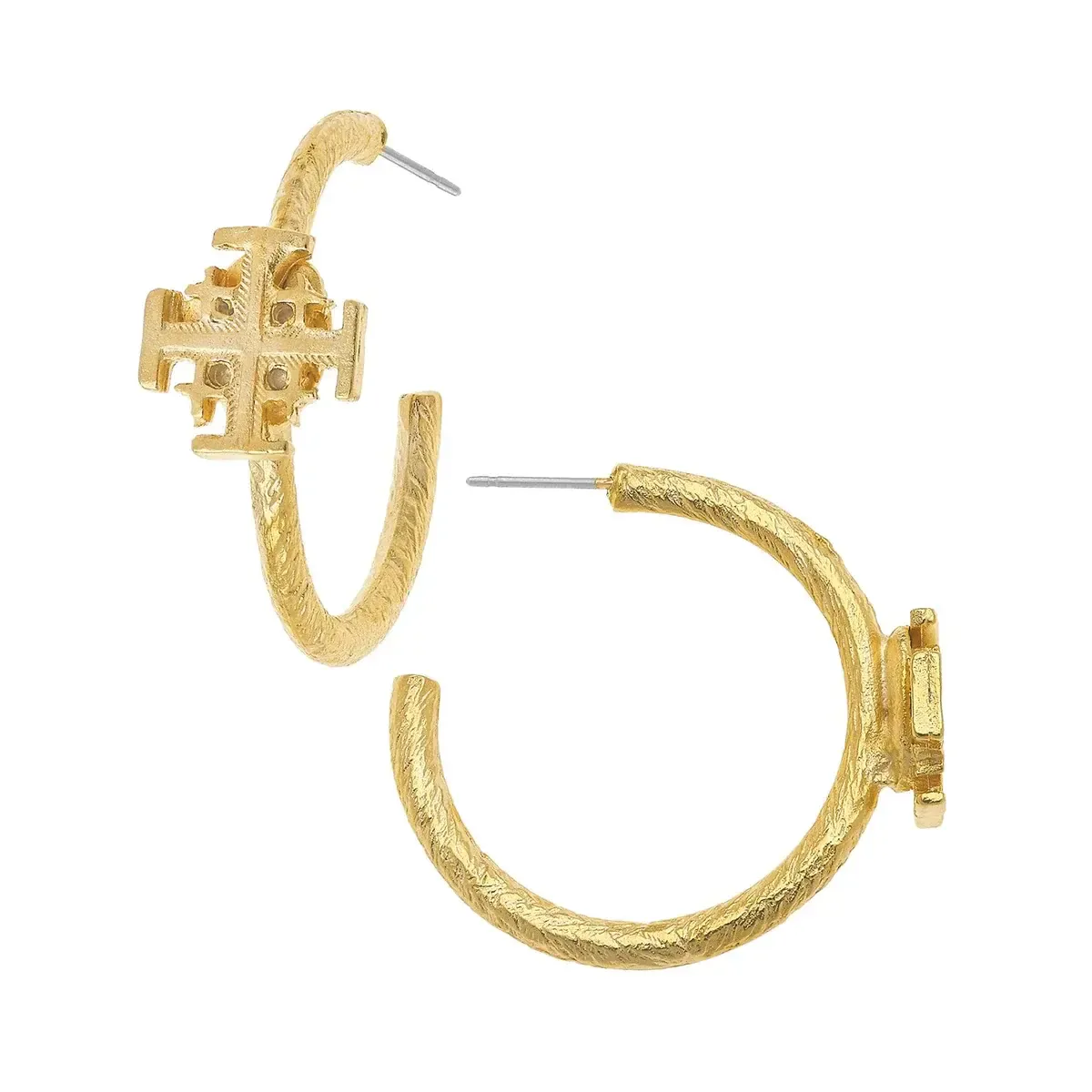 Earrings Gold Jerusalem Cross Hoop