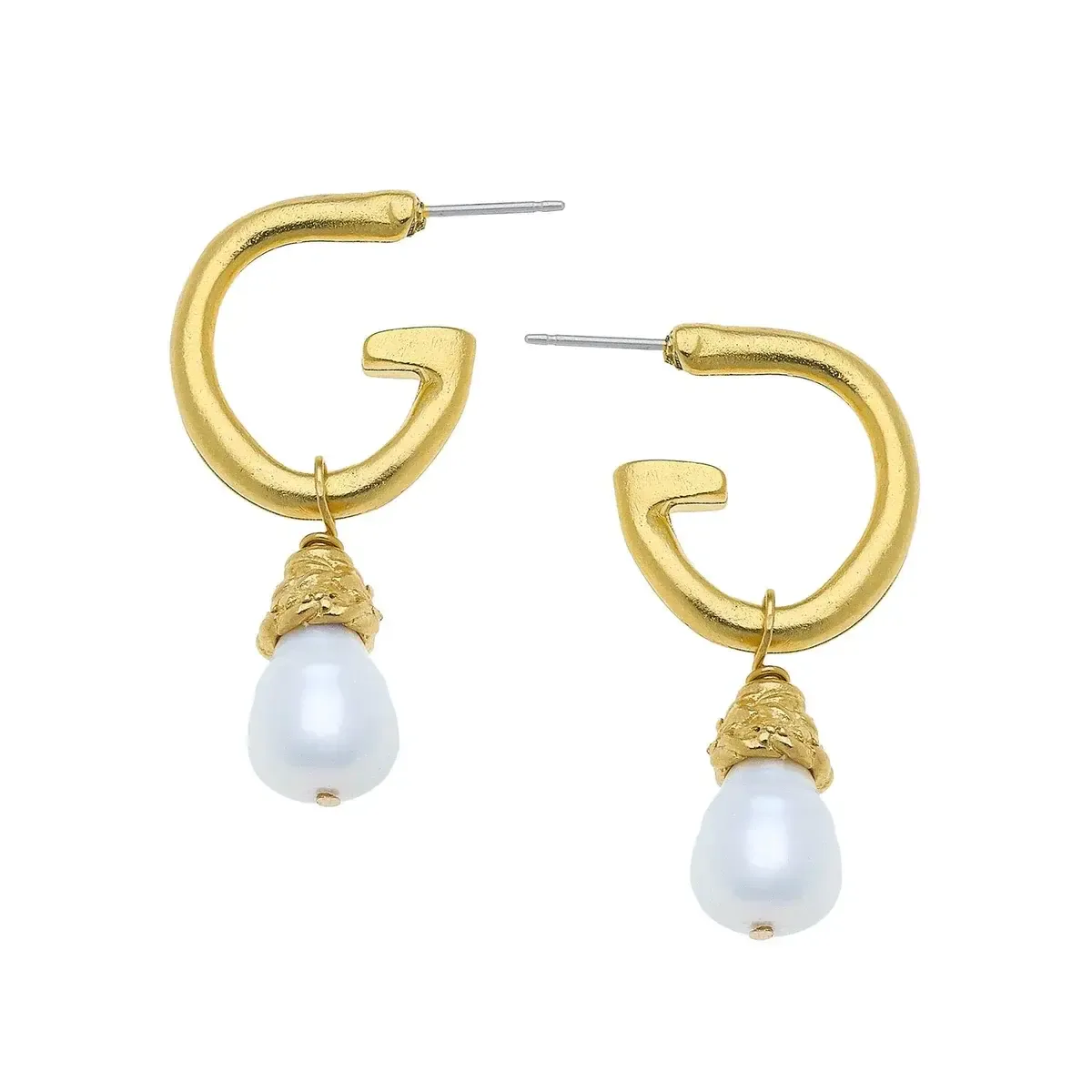 Earrings Gold Hoop w/Freshwater Pearl