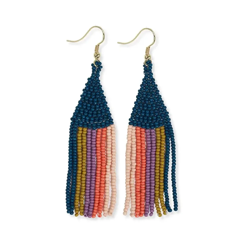 Lennon Vertical Stripes Beaded Fringe Earrings Amsterdam