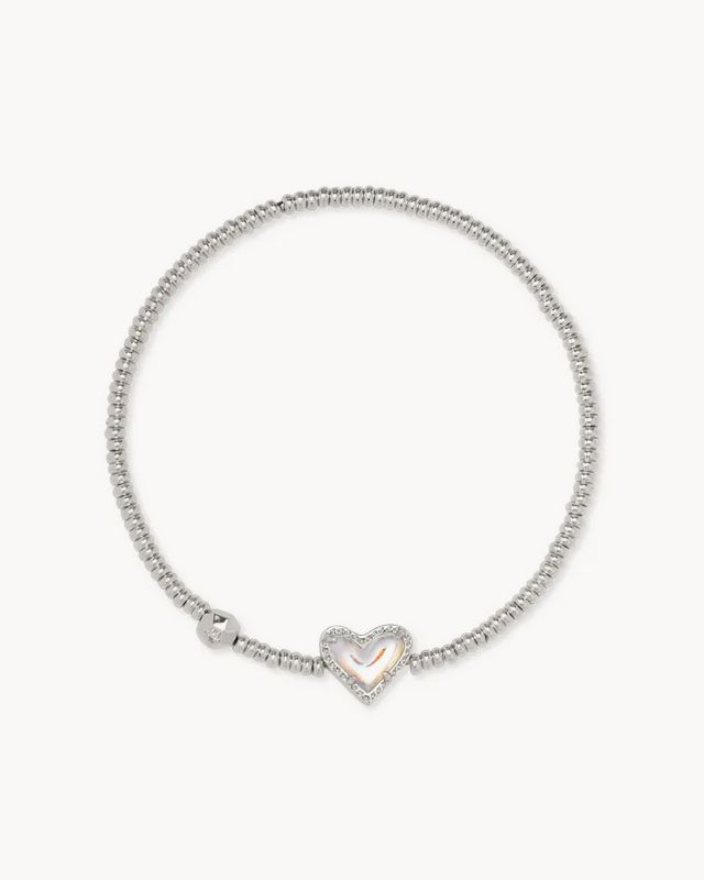 Ari Heart Stretch Bracelet Rhodium Dichroic Glass