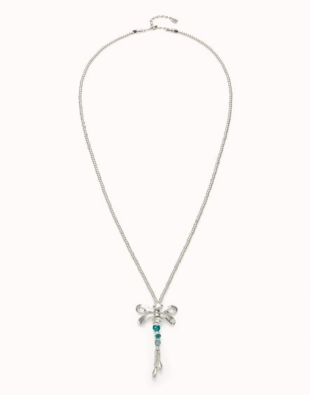 Ser Rebel Silver Dragonfly Necklace w/Blue Crystals