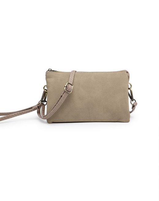 M013SDE Riley Suede 3 Compartment Crossbody/Wristlet in Grey Taupe