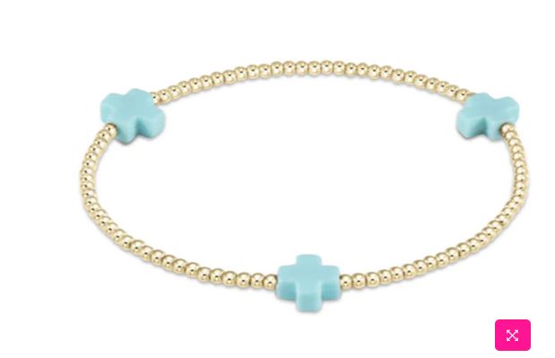Signature Cross Gold Pattern 2mm Bead Bracelet Turquoise