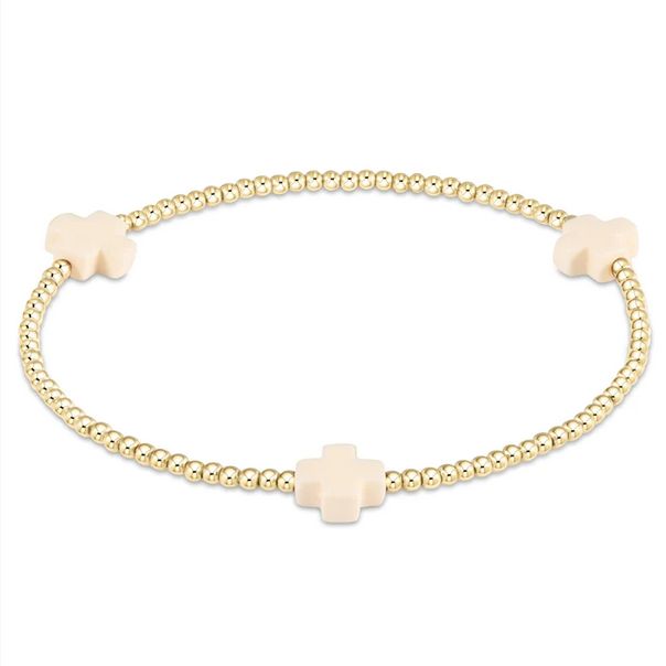 Signature Cross Gold Pattern 2mm Bead Bracelet Off White