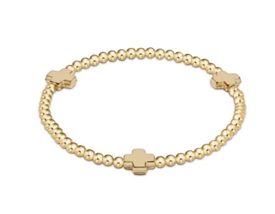 Signature Cross Gold Pattern 3mm Beaded Bracelet Gold