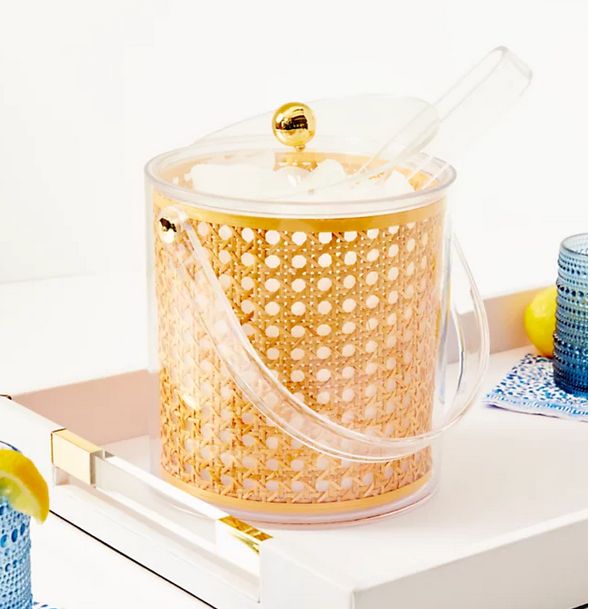 Ice Bucket w/ Tongs Caning