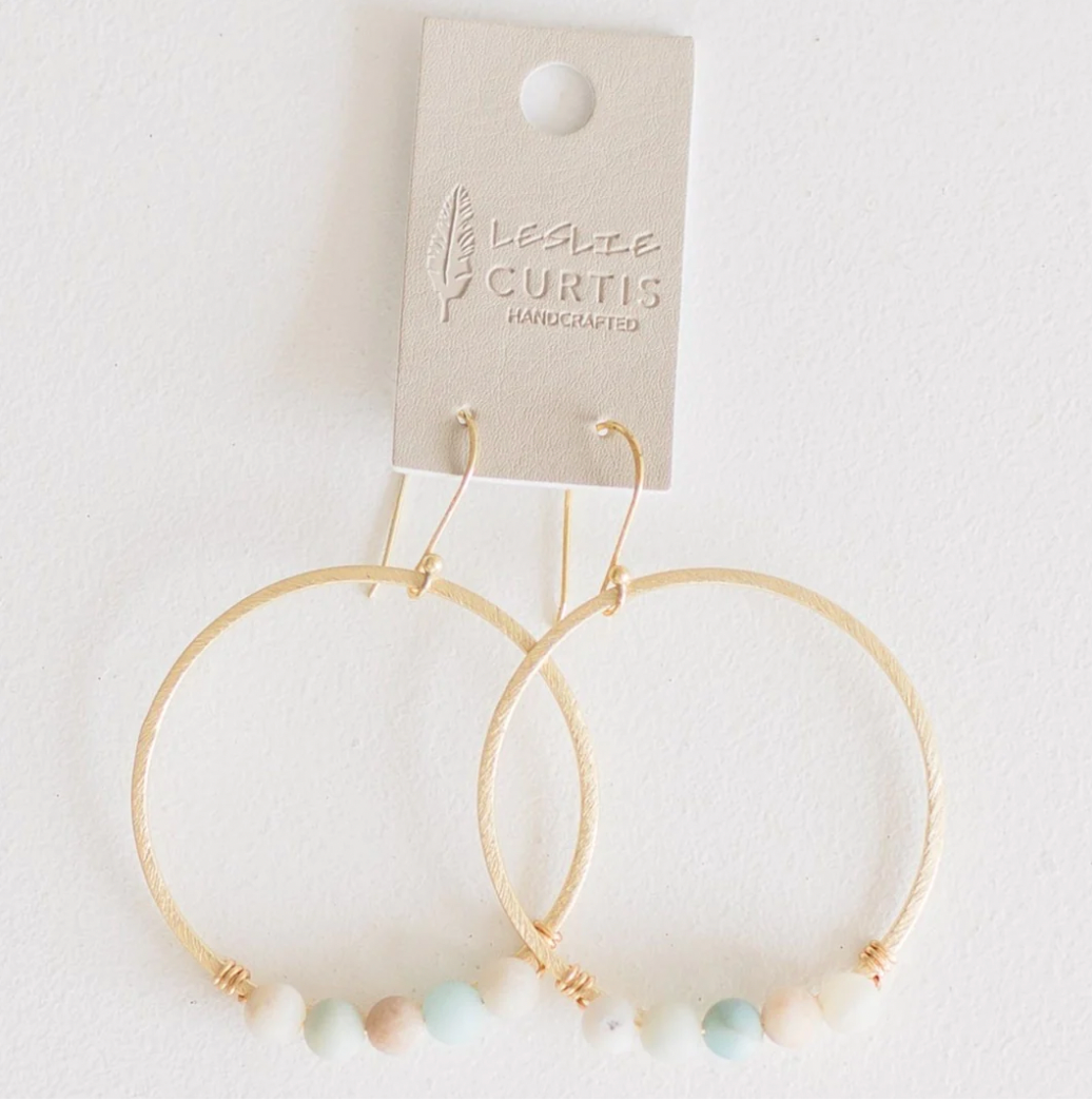 Earrings Jodi Amazonite Beaded Hoops Gold 2 in