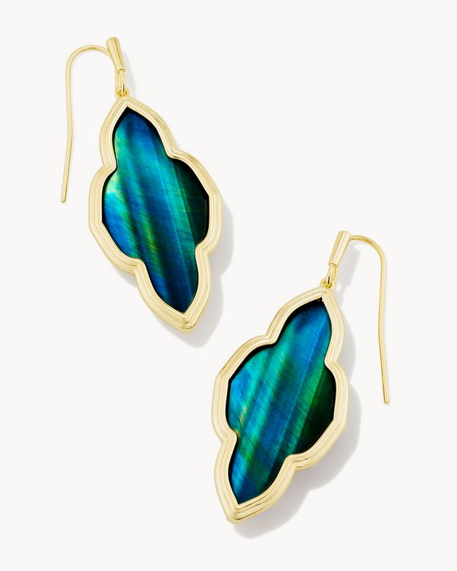 Abbie Drop Earring Teal Tiger&#39;s Eye Gold