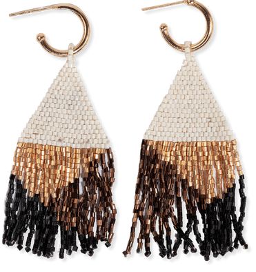 James Mini Gold Hoop Mixed Angles Beaded Fringe Earrings Bronze/Black/White