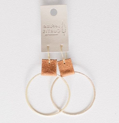 Earrings Laura Medium Gold Brushed Hoop w/Leather 2  in