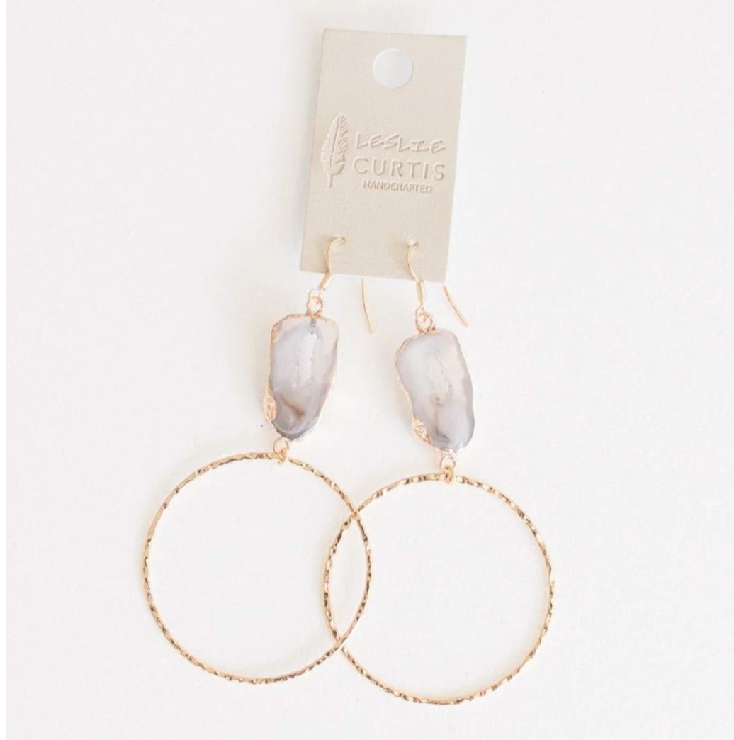 Earrings Alys Taupe Stone Gold Hoop 2 in