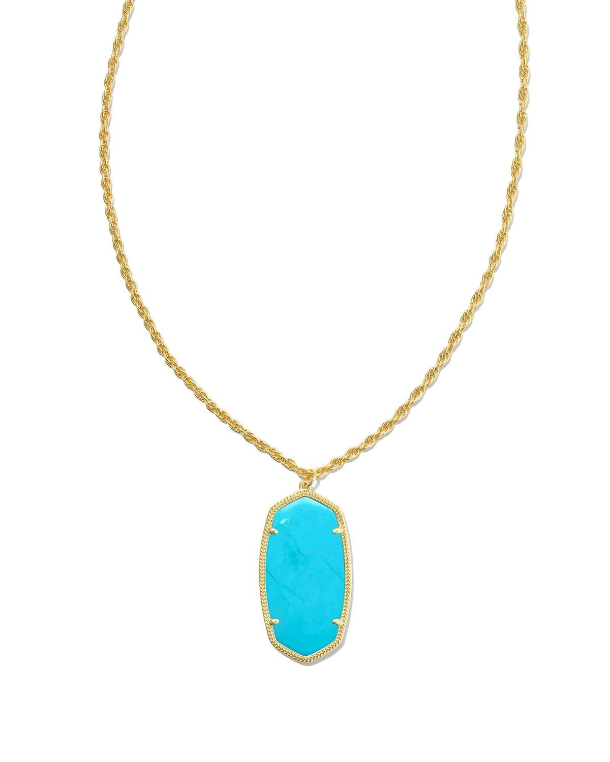 Rae Long Pendant Necklace Gold Turquoise magnesite