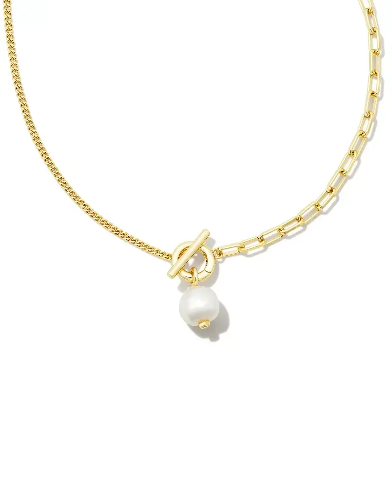 Leighton Convertible Pearl Chain Necklace in White Pearl Gold
