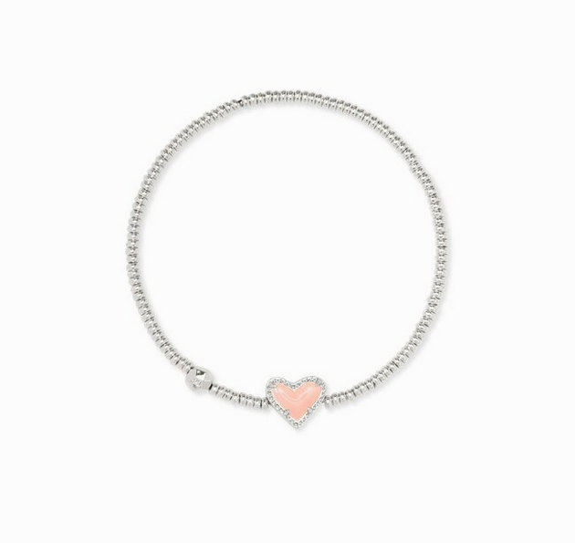 Ari Heart Stretch Bracelet Rhodium Rose Quartz