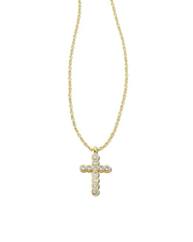 Cross Pendant Necklace in White Crystal Gold
