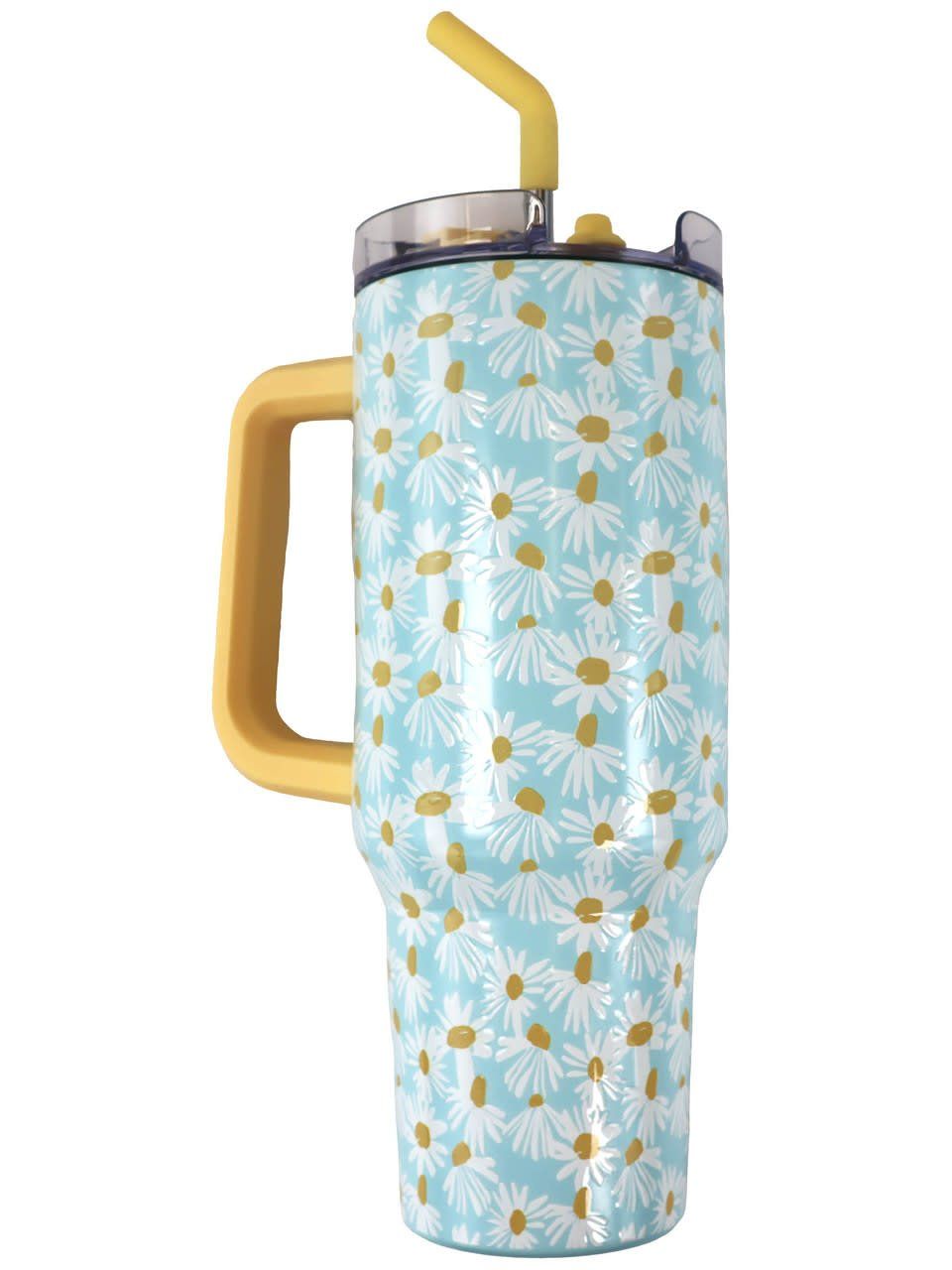 Stainless Steel Daisy Tumbler w/ Straw 40oz
