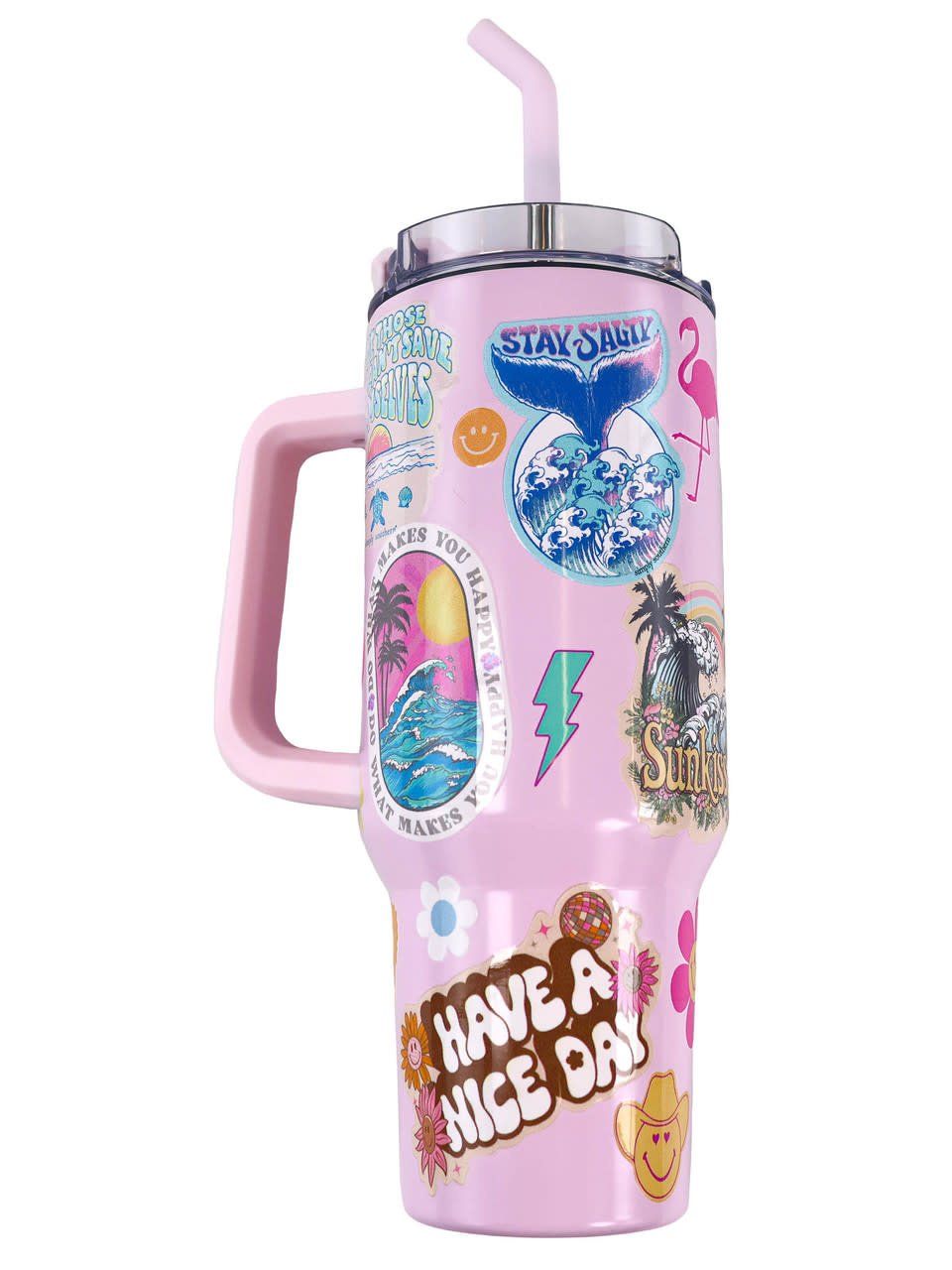 Stainless Steel Sticker Tumbler w/ Straw 40oz