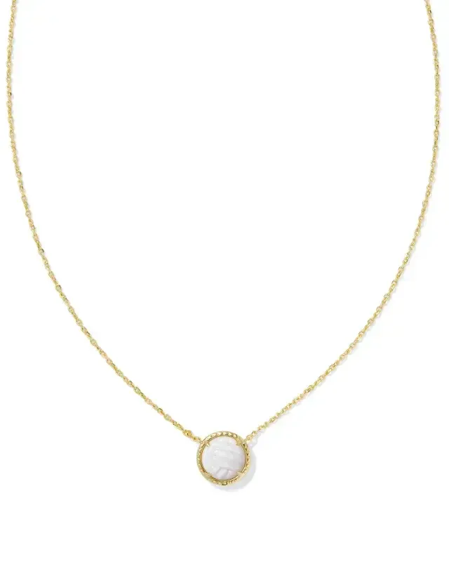 Volleyball Pendant Necklace Gold White Mother of Pearl