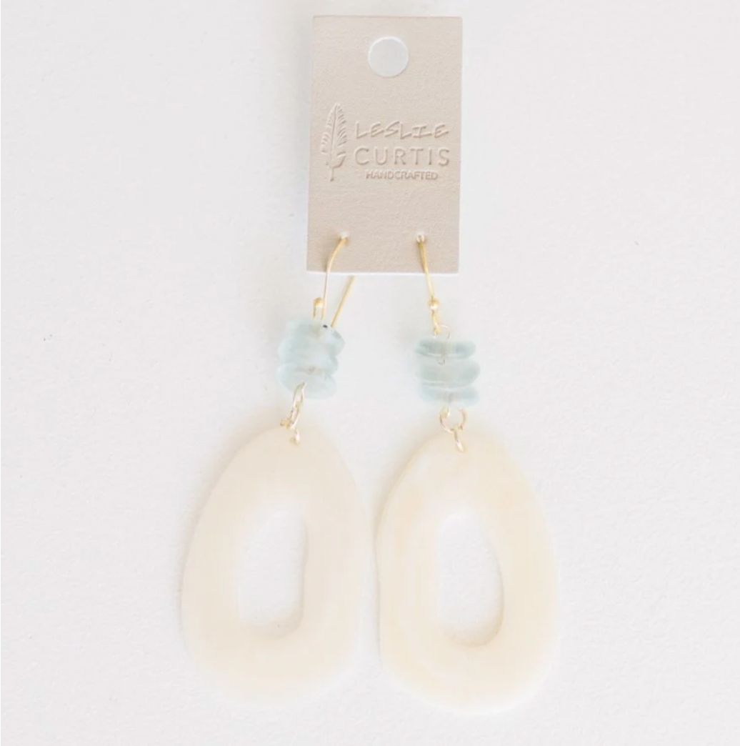 Earrings Etta Cream Oval Resin Earrings Blue Condelle Beads