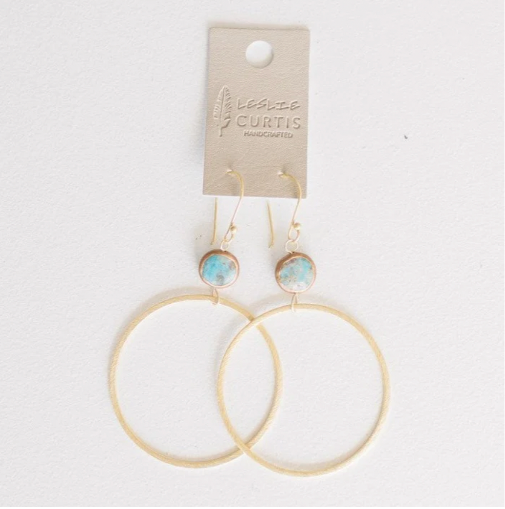 Earrings Harper Gold Hoops Small Turquoise Bead 2 in