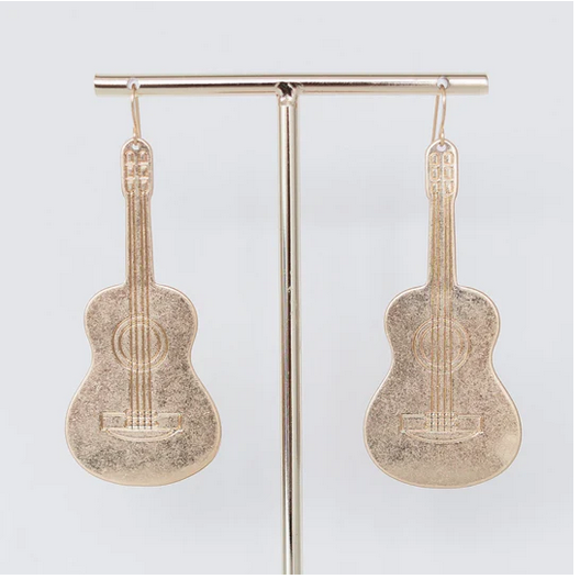 Cash Gold Guitar Earrings 2.5 in