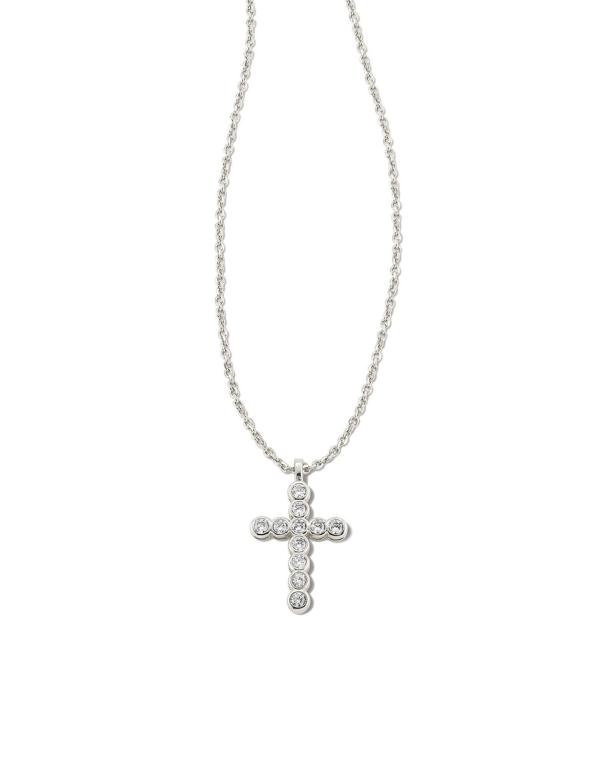 Cross Crystal Pendant Necklace Silver White Crystal