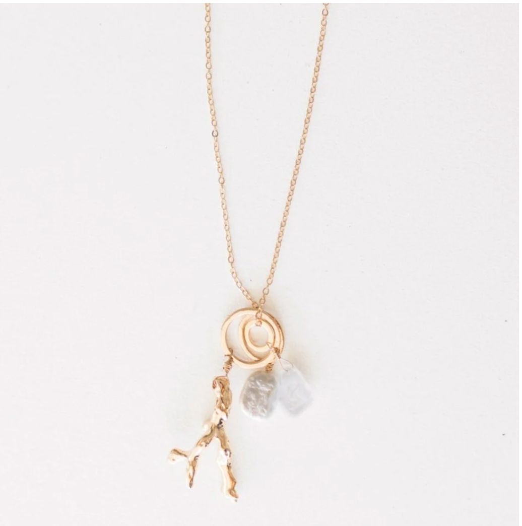 Rosemary Gold Coral Pearl and Quartz Necklace
