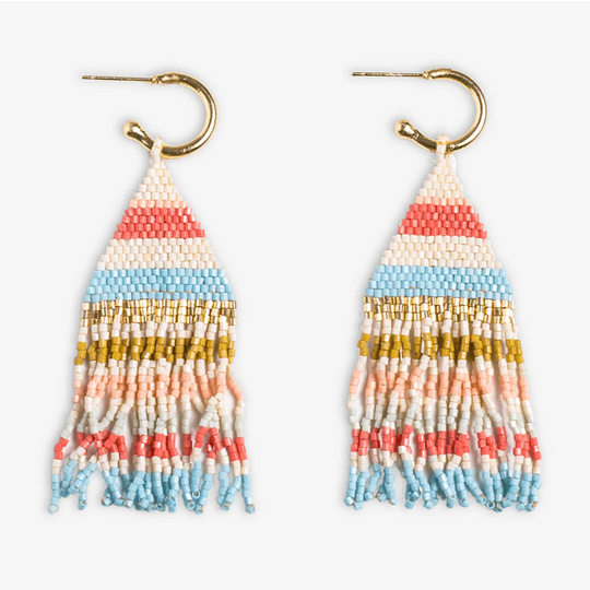 James Mini Gold Hoop Horizontal Stripes Beaded Fringe Earrings Amalfi